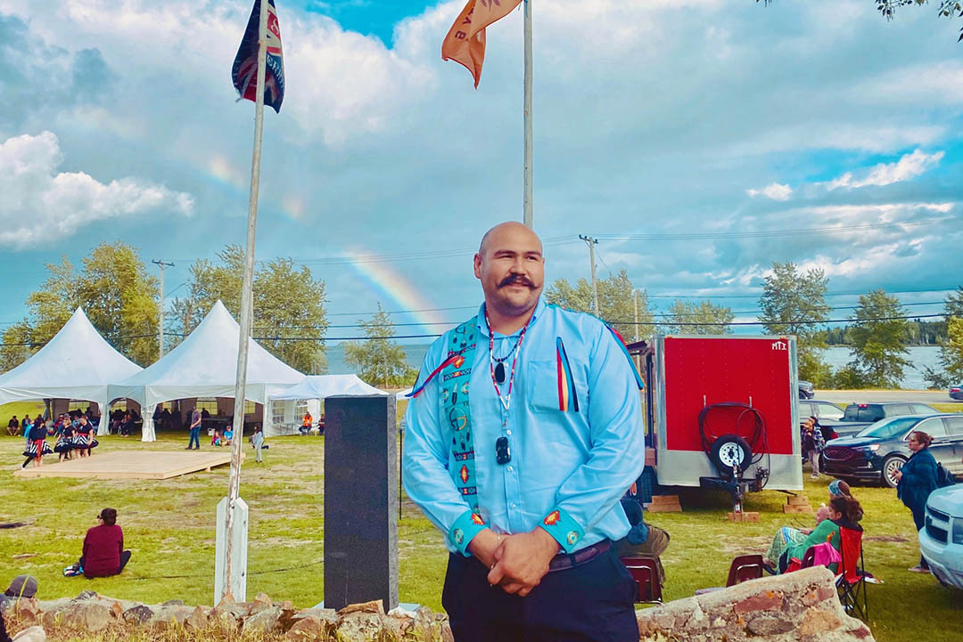 Indigenous master or sustainability, energy security student at Treaty event in Saskatchewan