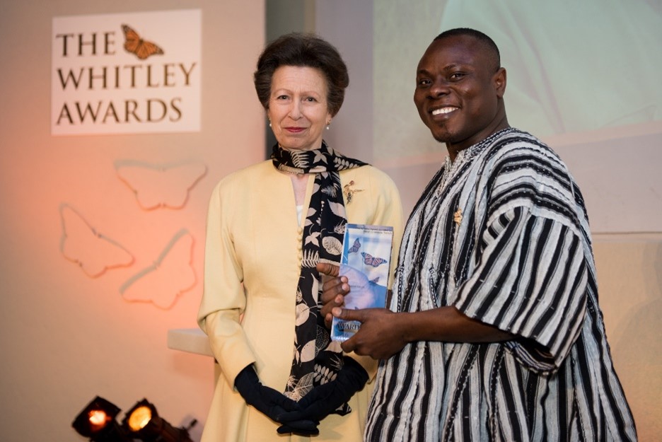 Gilbert Adum received his Whitley Award from Her Royal Highness Princess Anne in 2016.